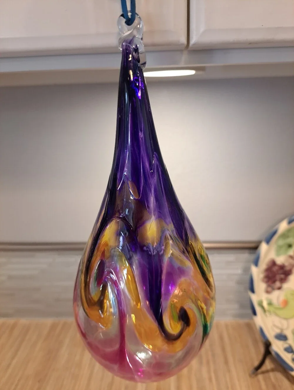 Studio Art Glass Teardrop Christmas Ornament Multicolor Swirl Hand Blown 9